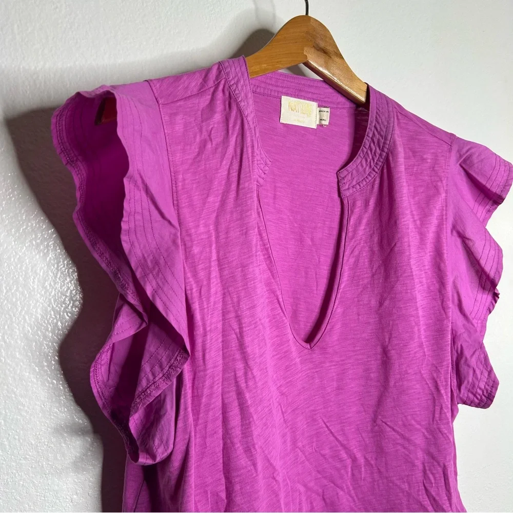 Nation LTD 100% Pima Cotton Flutter Sleeve V - Neck Blouse